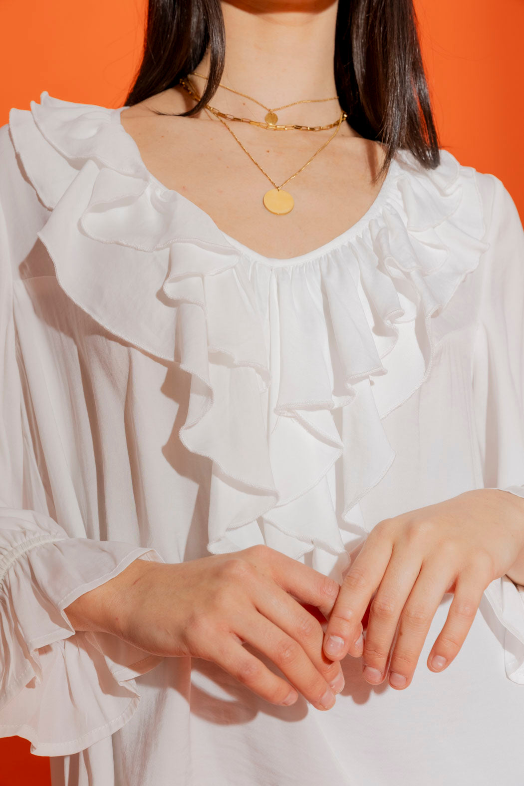 White Silky Frilly Blouse