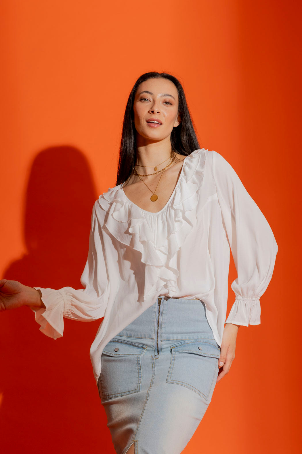 White Silky Frilly Blouse