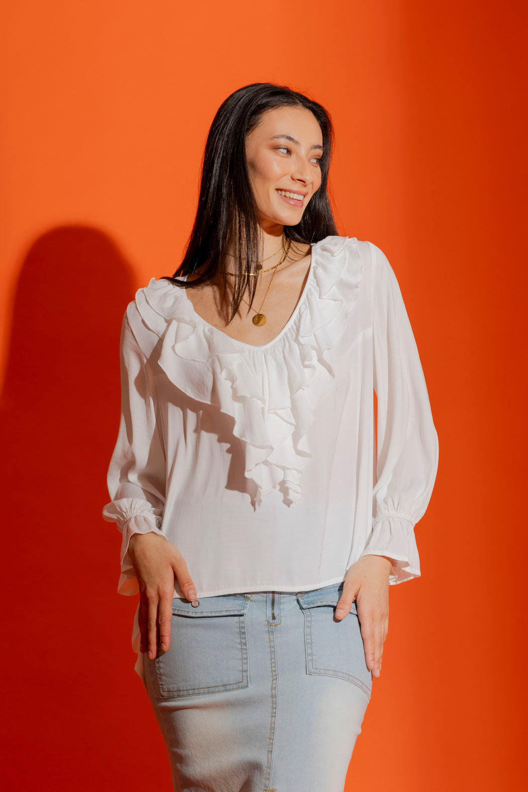 White Silky Frilly Blouse