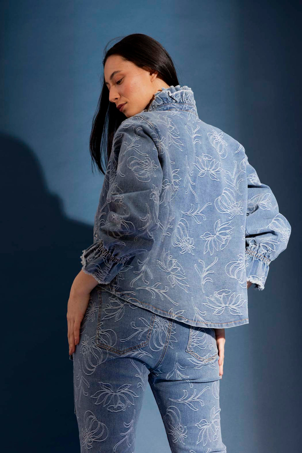 Mid Denim Floral Jacket