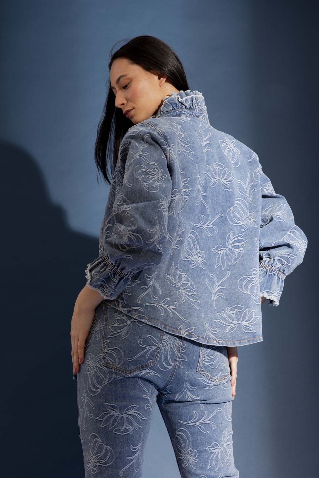 Mid Denim Floral Jacket