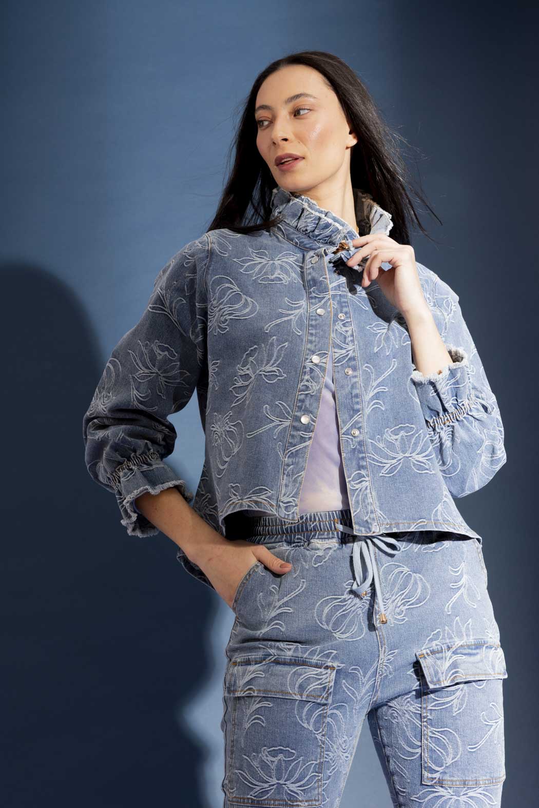 Mid Denim Floral Jacket