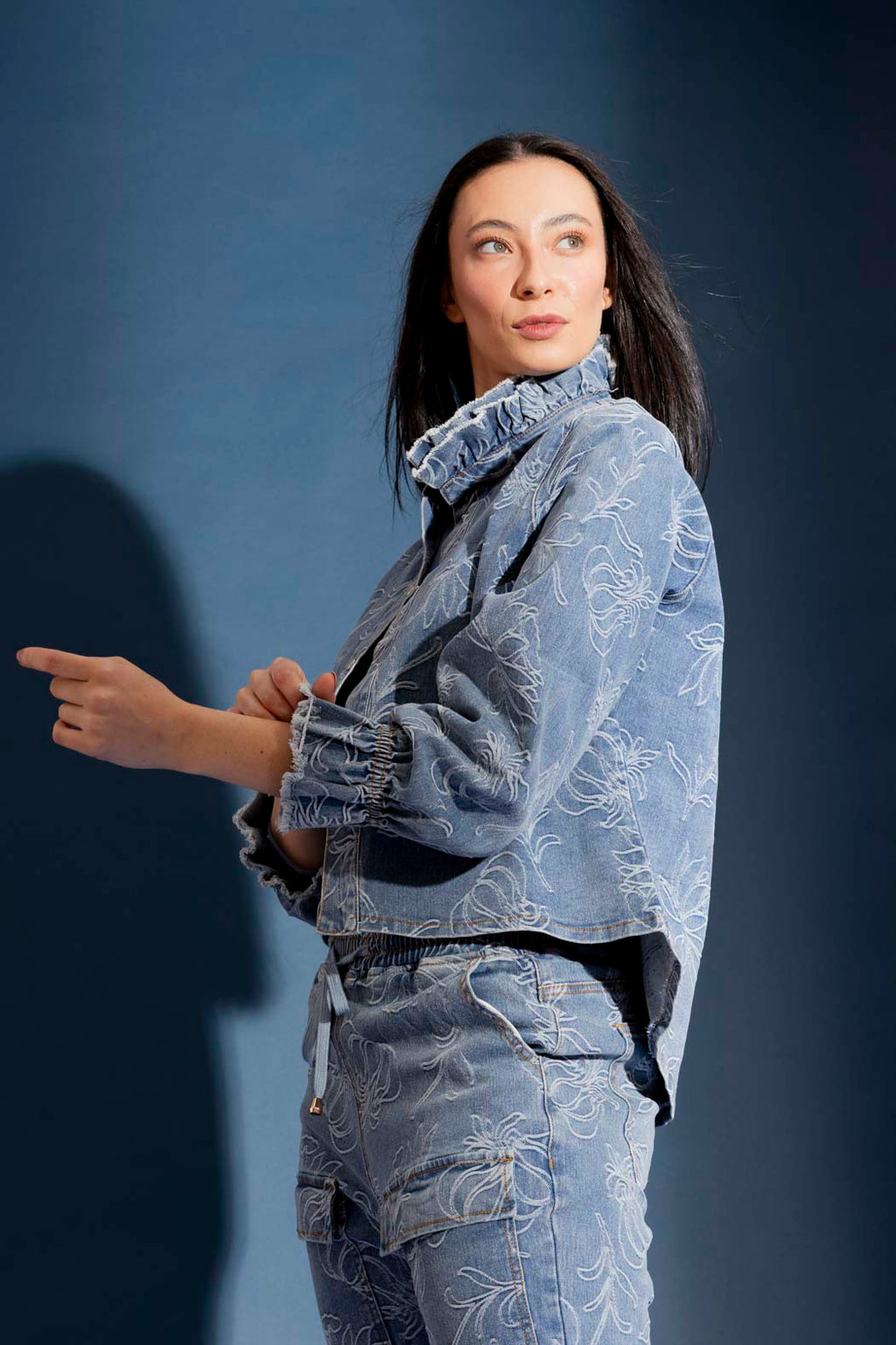 Mid Denim Floral Jacket