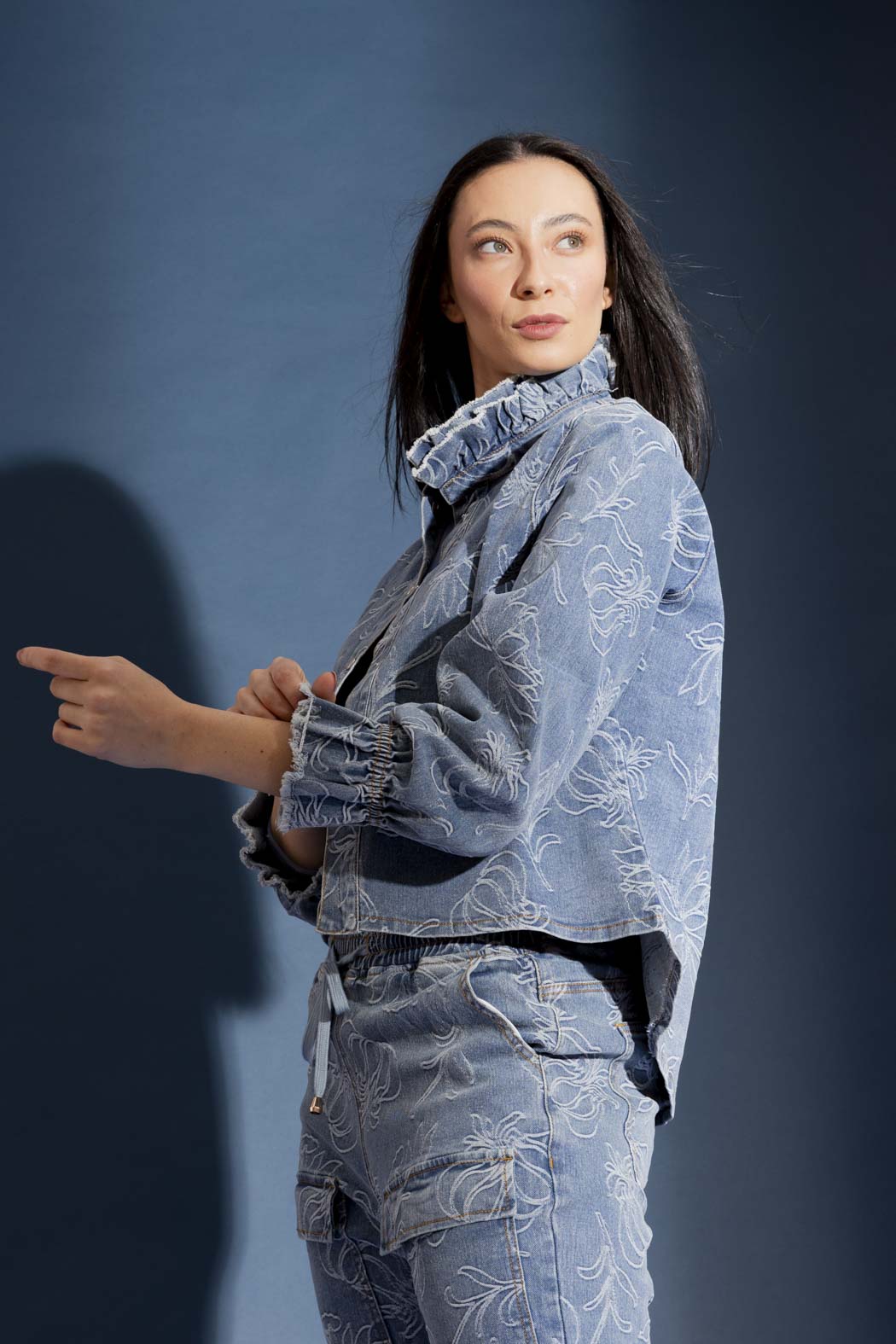 Mid Denim Floral Jacket
