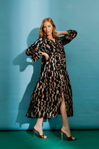 Black/taupe Silky Ruffle Dress