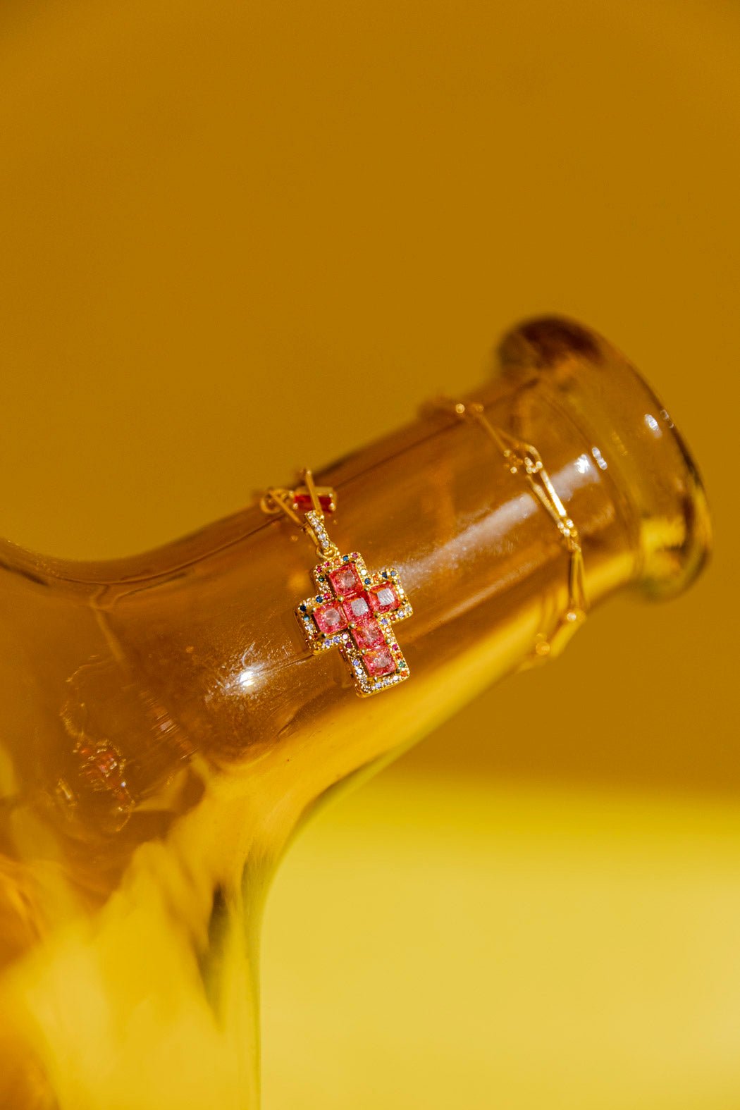 Gold Mini Cross Necklace - Red