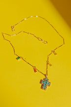 Gold Mini Cross Necklace - Blue