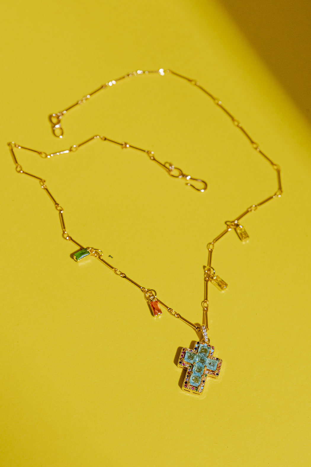 Gold Mini Cross Necklace - Blue