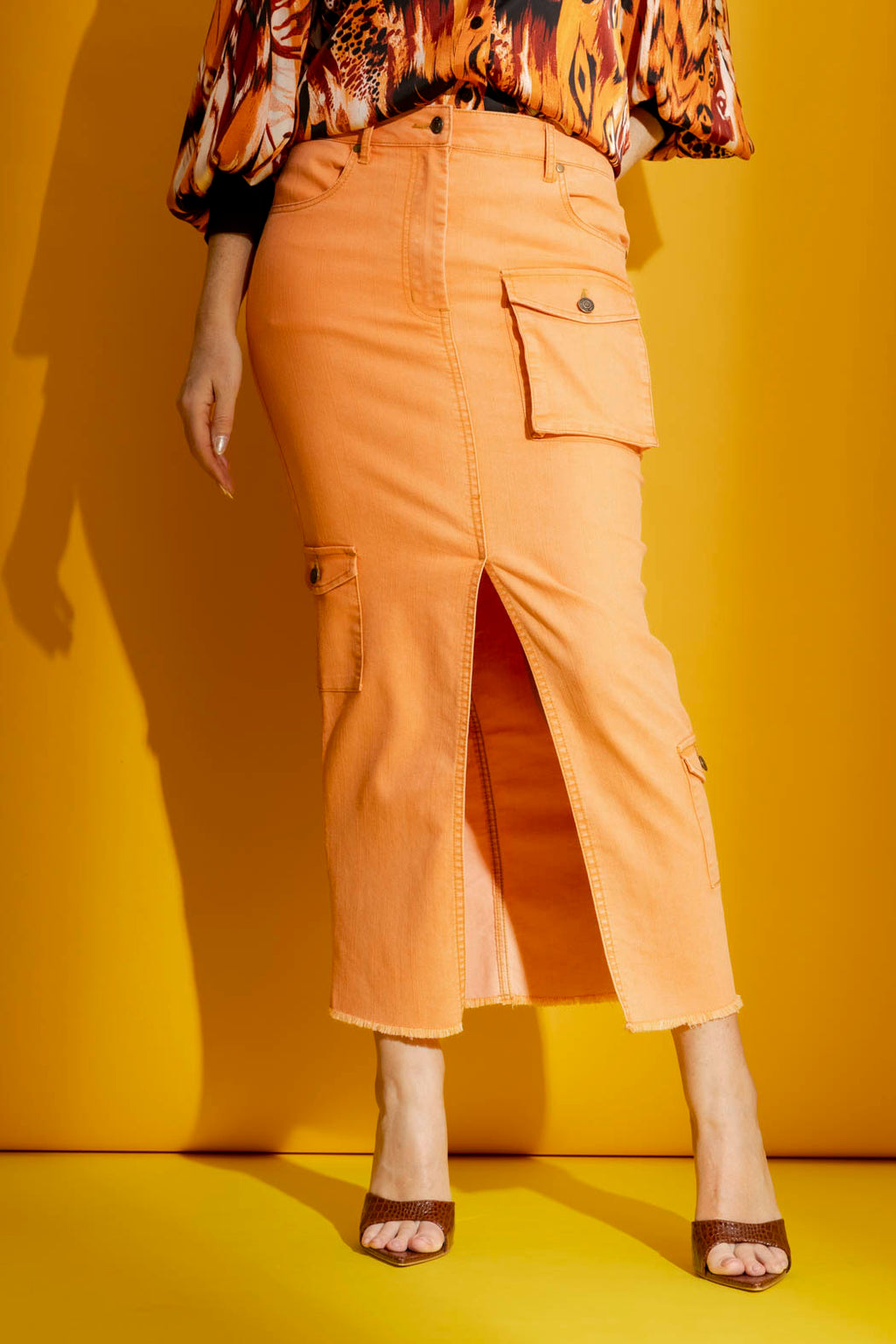 Orange Cargo Jean Skirt