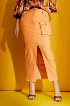 Orange Cargo Jean Skirt