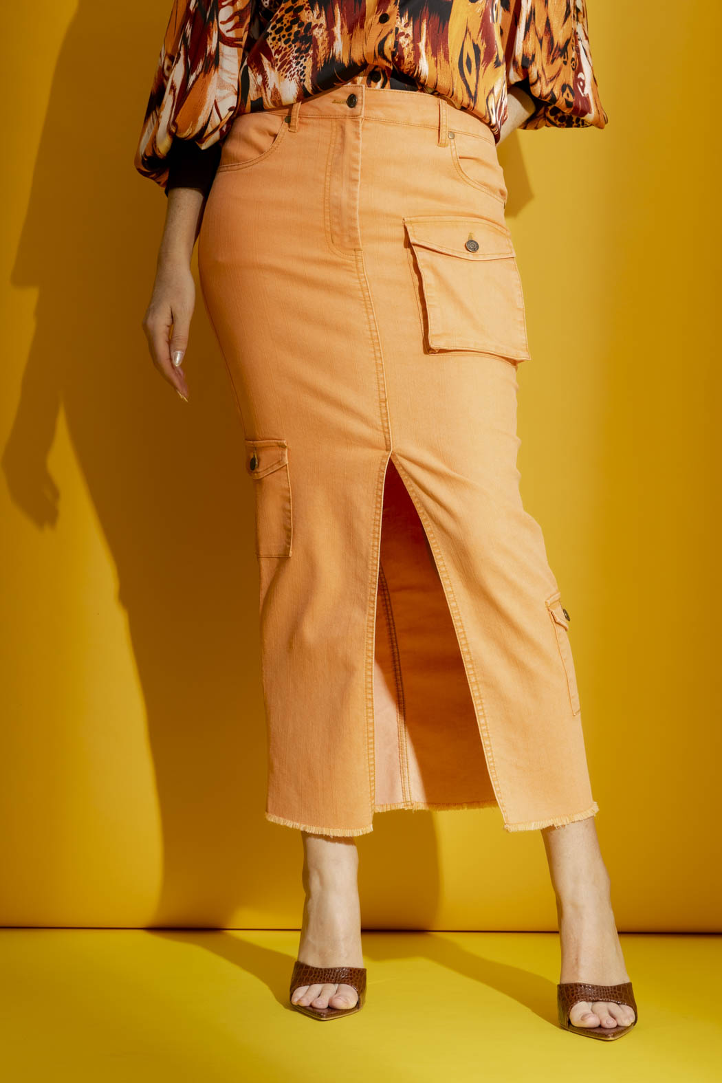 Orange Cargo Jean Skirt