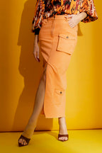 Orange Cargo Jean Skirt