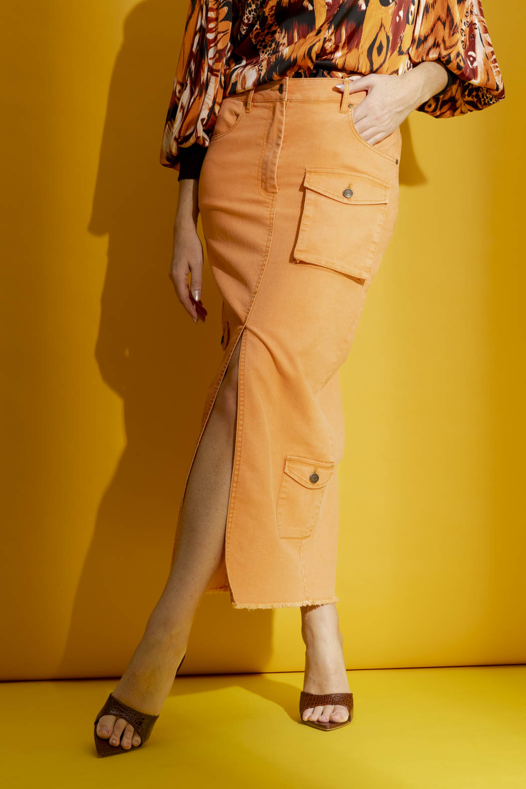 Orange Cargo Jean Skirt