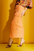 Orange Cargo Jean Skirt