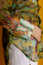 Yellow Print Cascade Frill Shirt