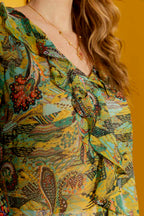 Yellow Print Cascade Frill Shirt