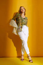 Yellow Print Cascade Frill Shirt