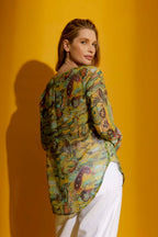 Yellow Print Cascade Frill Shirt