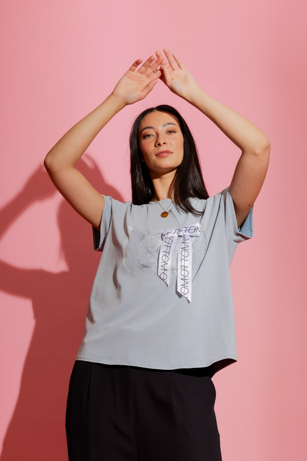 Soft Blue Washed T-Shirt with Handbag Print