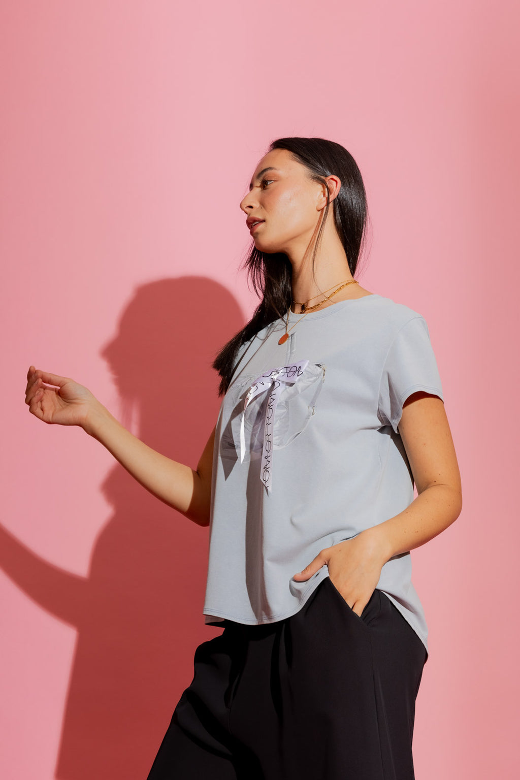 Soft Blue Washed T-Shirt with Handbag Print