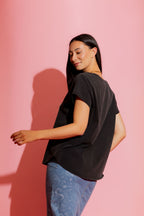 Charcoal Washed T-Shirt with Perfume Print