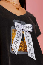 Charcoal Washed T-Shirt with Perfume Print