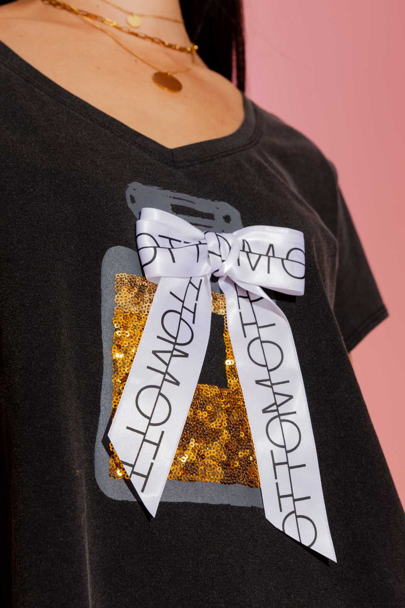 Charcoal Washed T-Shirt with Perfume Print