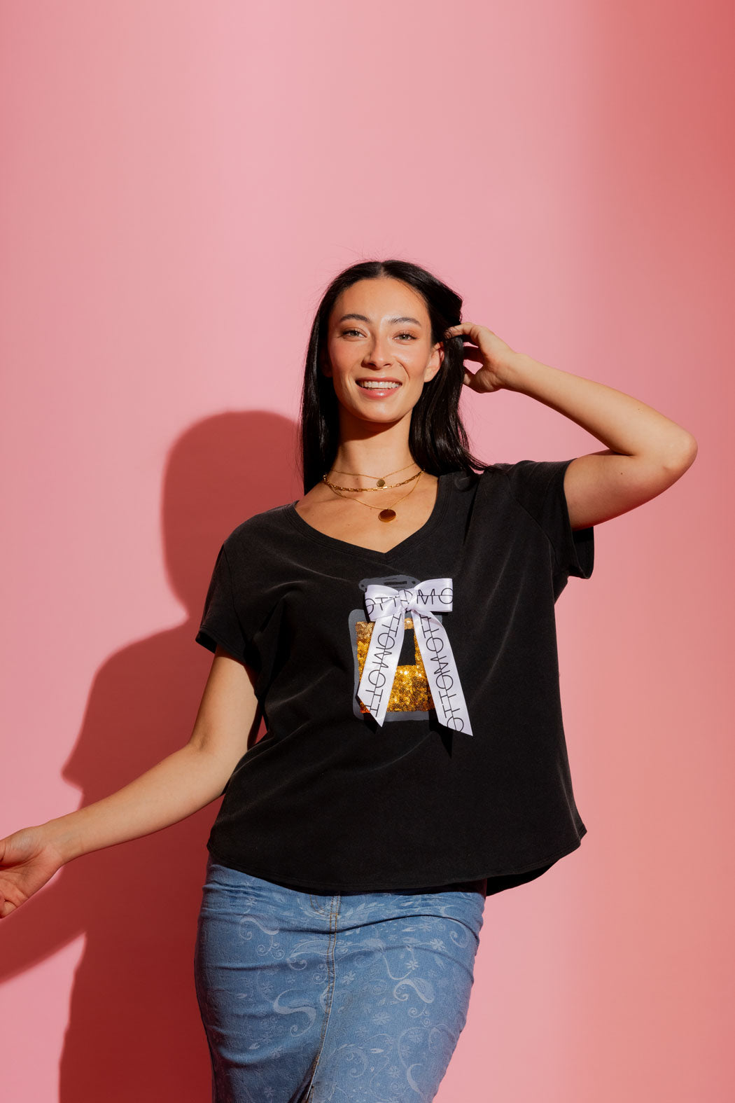 Charcoal Washed T-Shirt with Perfume Print