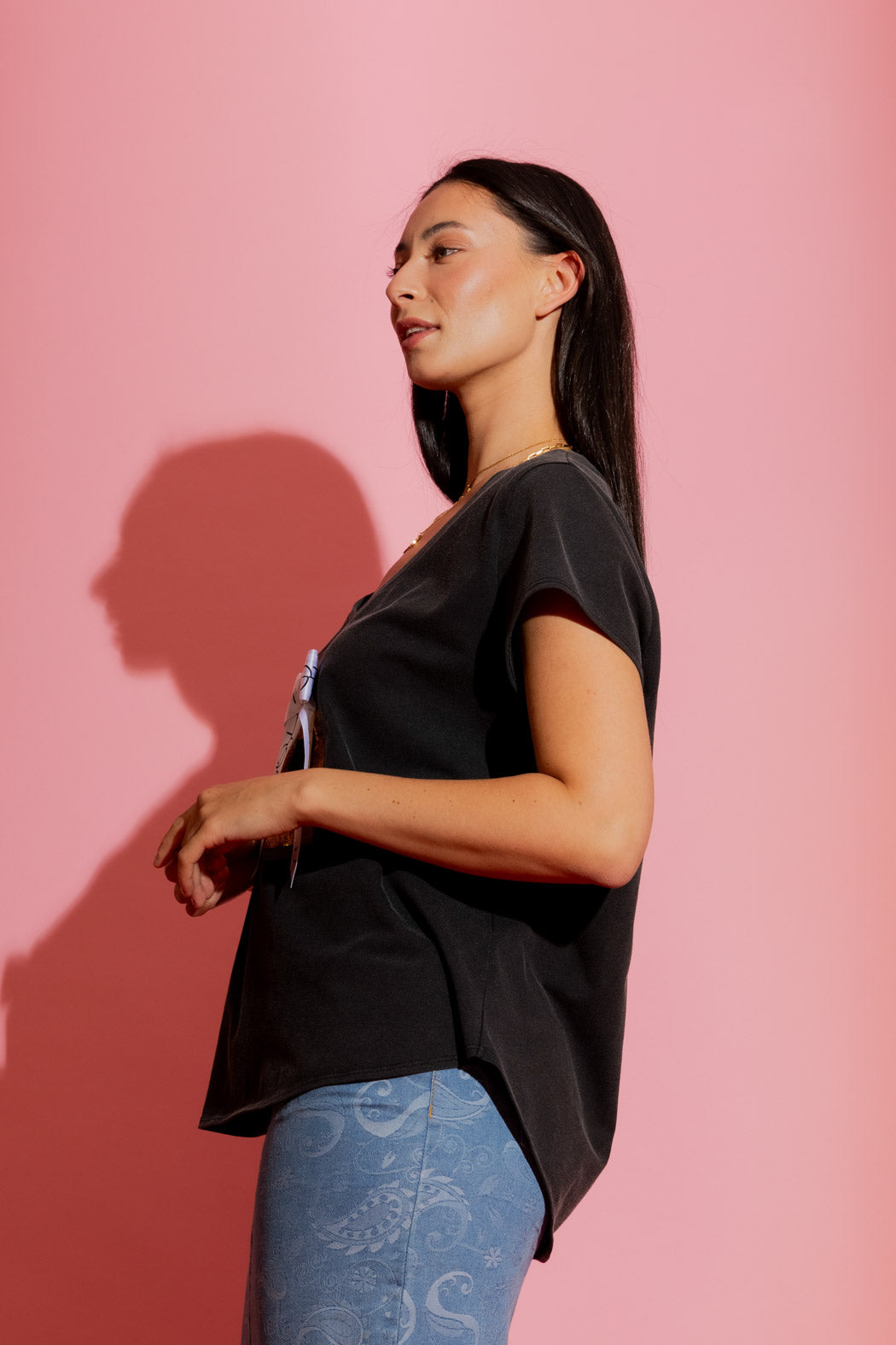 Charcoal Washed T-Shirt with Perfume Print