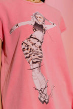 Pink Washed T-Shirt with Sequin Dancer Print