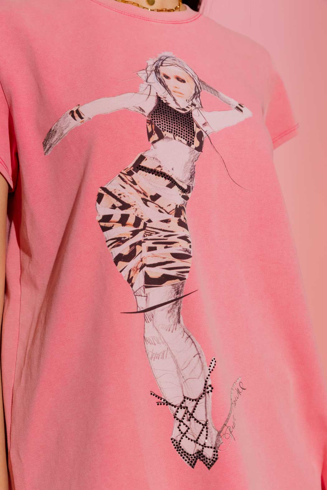Pink Washed T-Shirt with Sequin Dancer Print