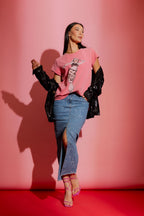 Pink Washed T-Shirt with Sequin Dancer Print