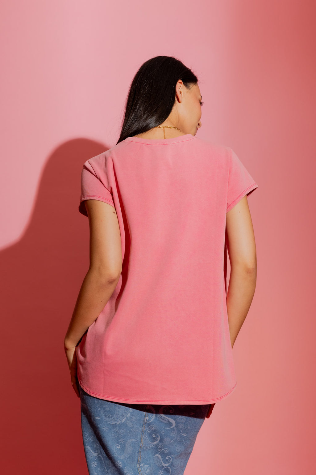 Pink Washed T-Shirt with Sequin Dancer Print