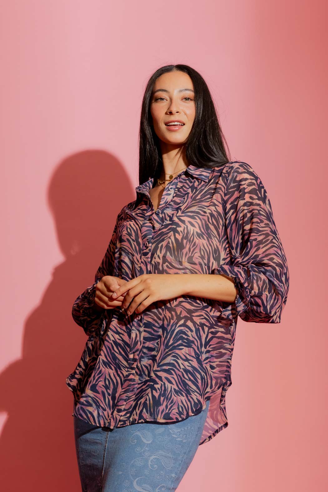 Navy / Pink Milano Chiffon Shirt