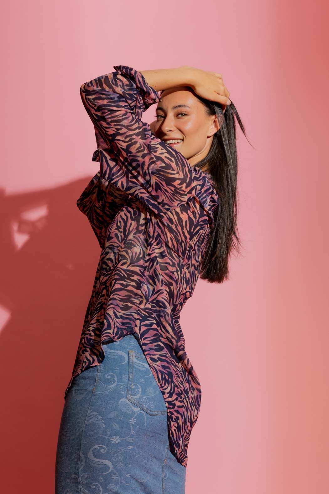 Navy / Pink Milano Chiffon Shirt