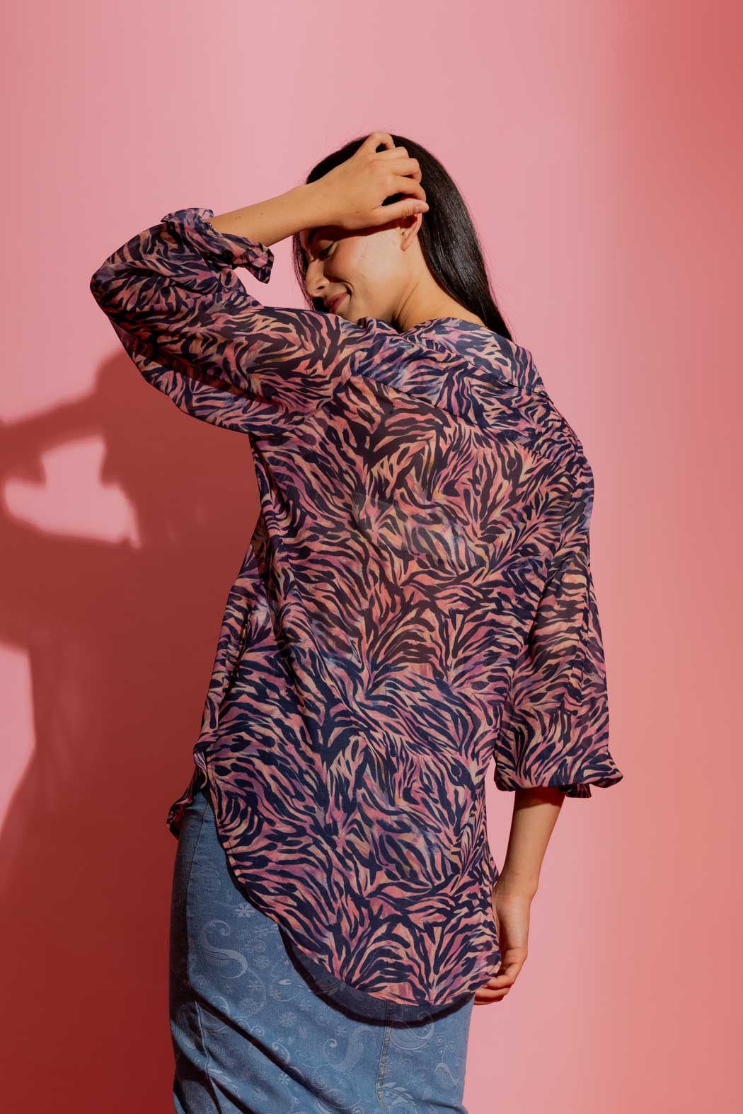 Navy / Pink Milano Chiffon Shirt