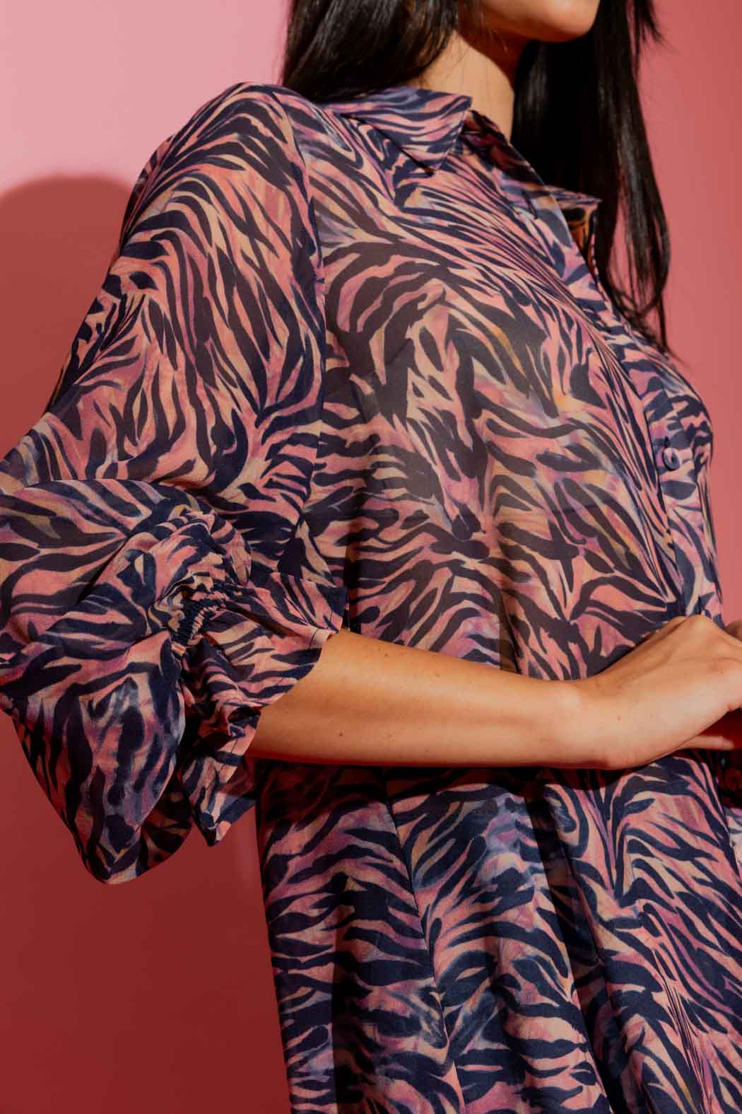 Navy / Pink Milano Chiffon Shirt