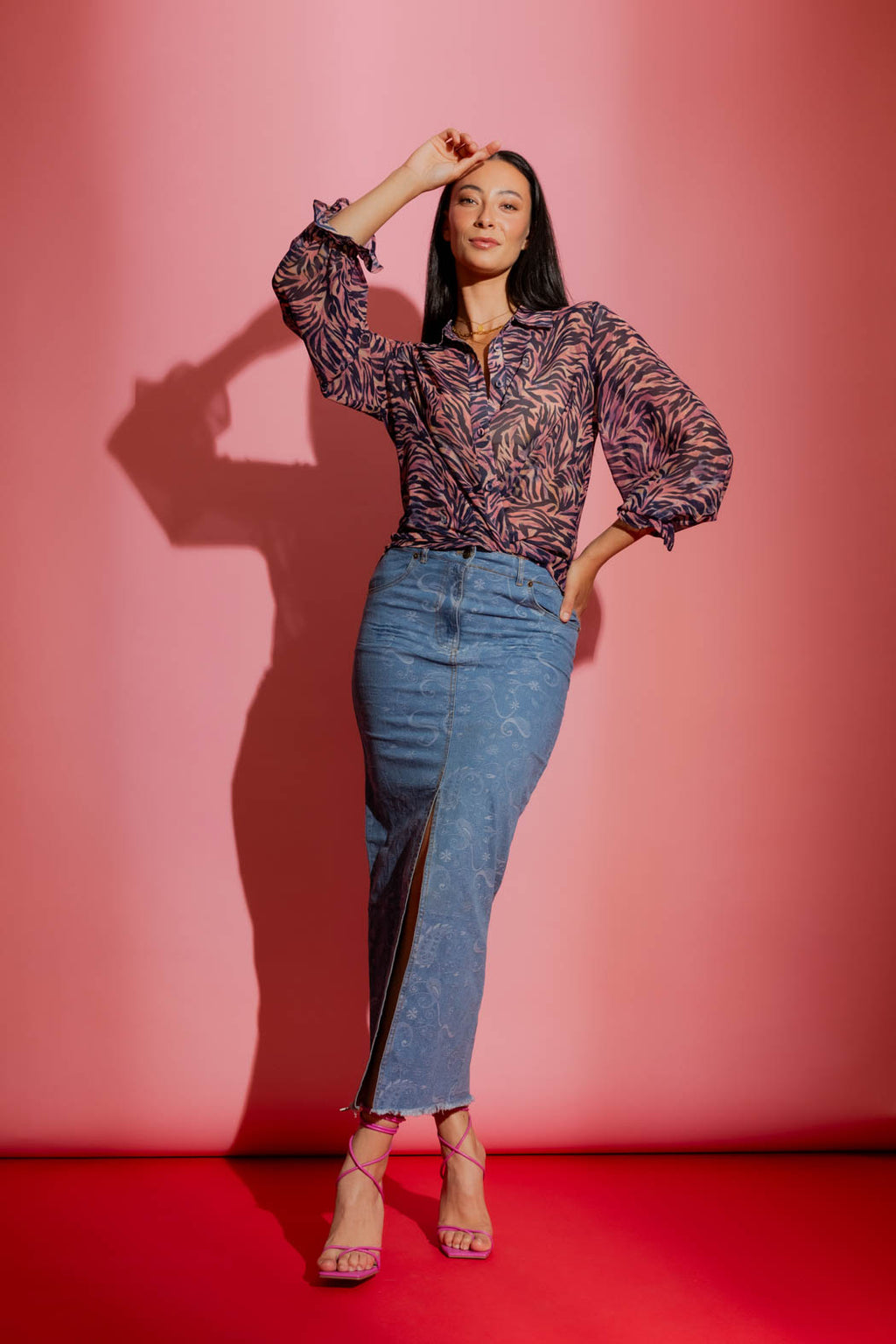 Navy / Pink Milano Chiffon Shirt