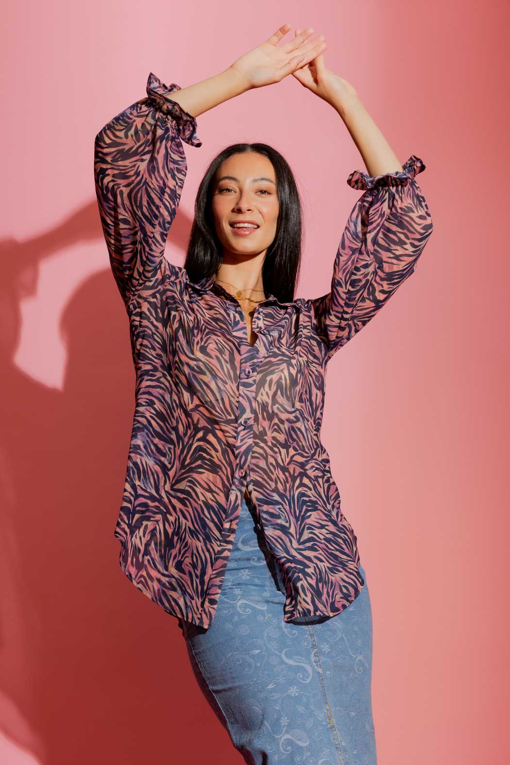 Navy / Pink Milano Chiffon Shirt