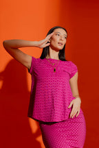 Pink Wave Bell Cap Sleeve Top