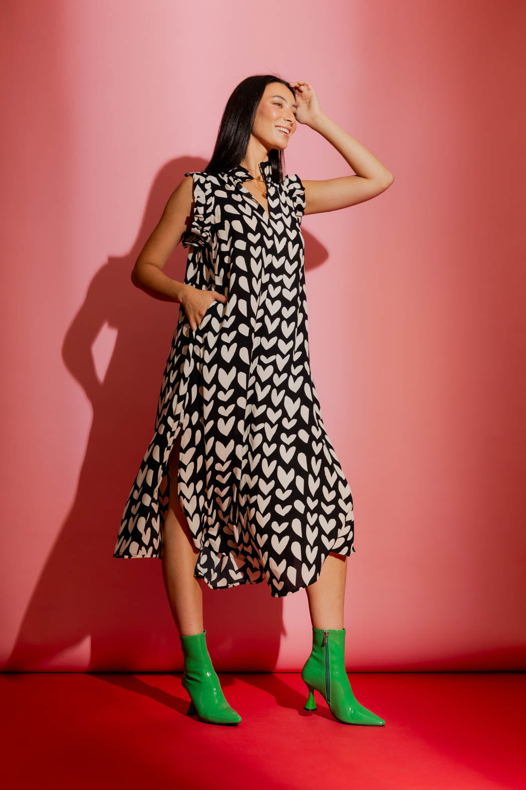 Ivory Hearts Ruffle Maxi Dress