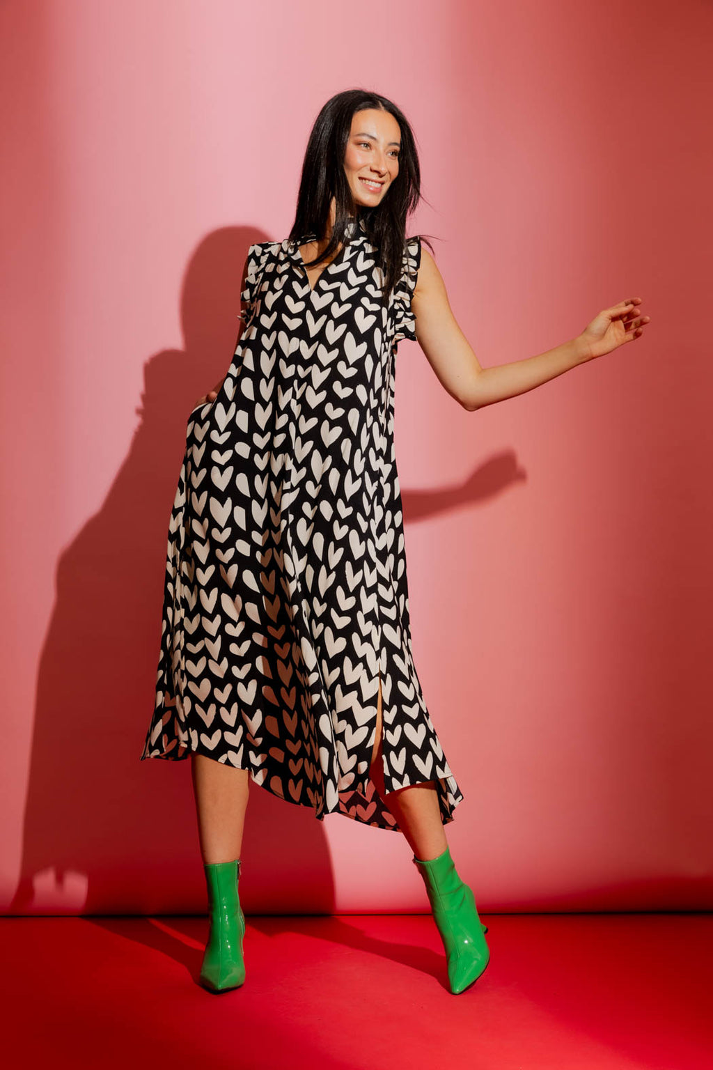 Ivory Hearts Ruffle Maxi Dress