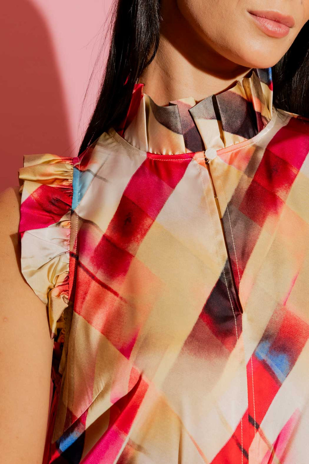 Red Check Ruffle Maxi Dress