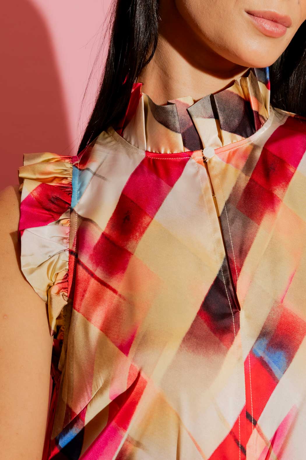 Red Check Ruffle Maxi Dress