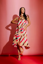 Red Check Ruffle Maxi Dress