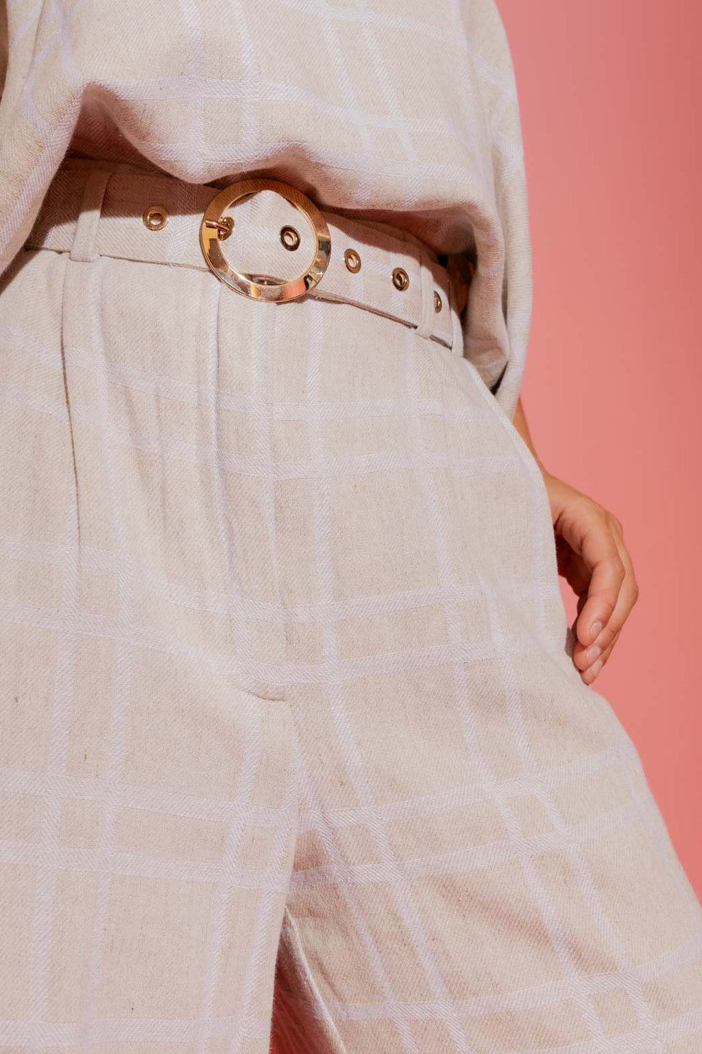 Natural Check Linen Crop Cleo Pant