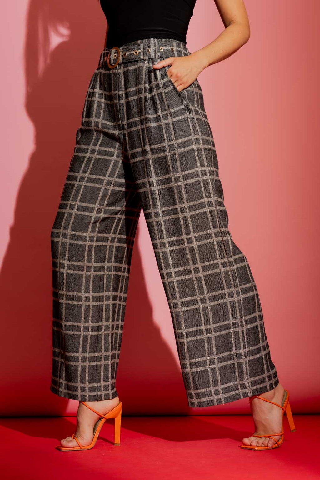 Black Check Linen Crop Cleo Pant