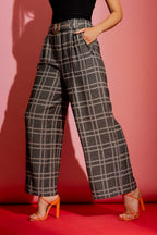 Black Check Linen Crop Cleo Pant