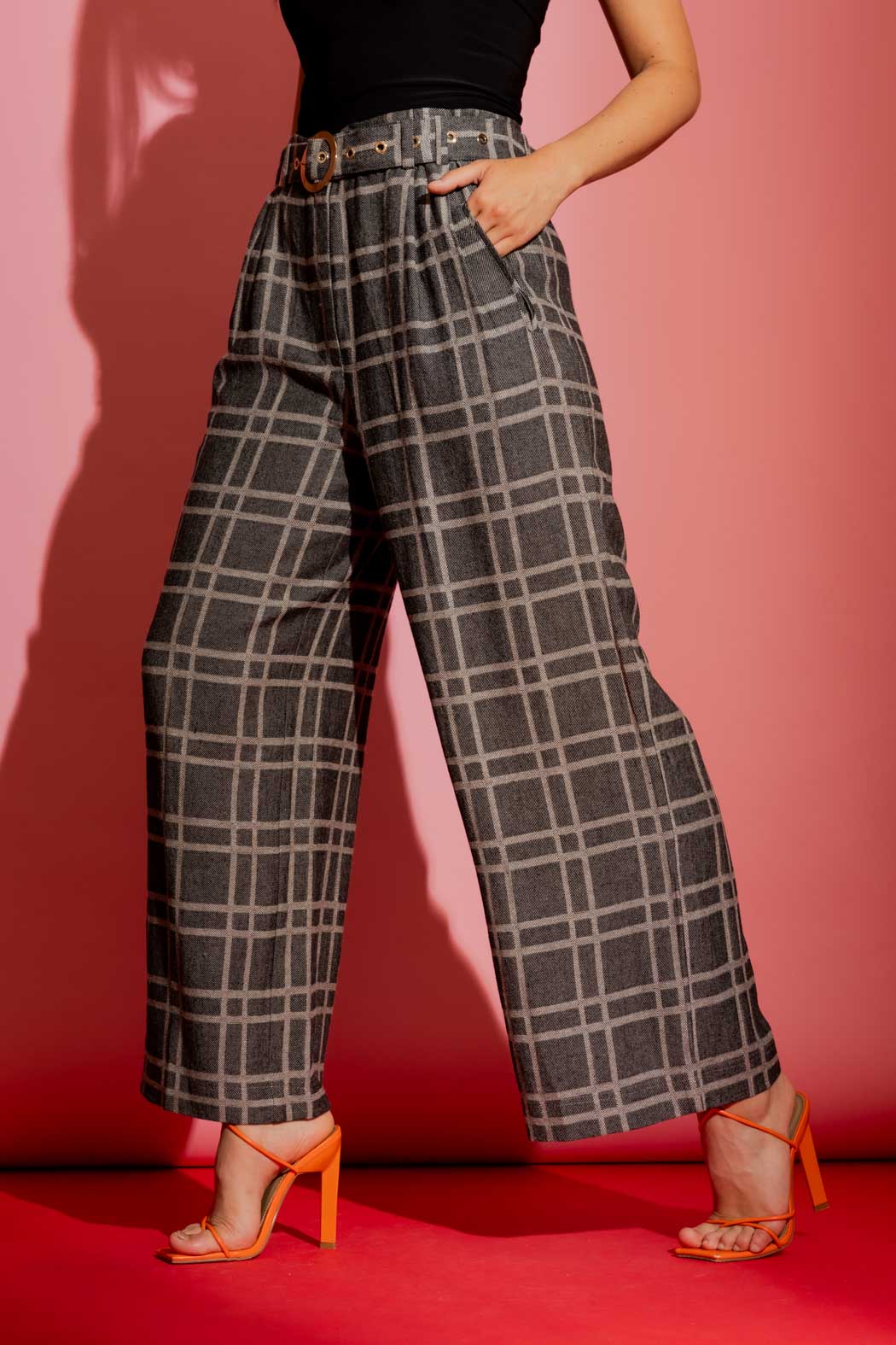 Black Check Linen Crop Cleo Pant