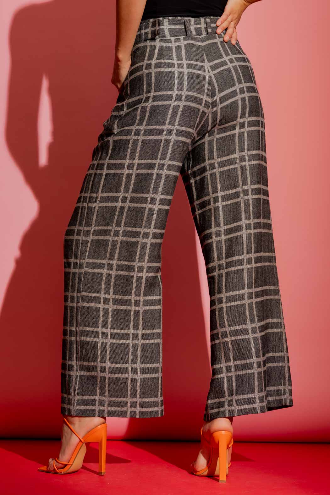 Black Check Linen Crop Cleo Pant